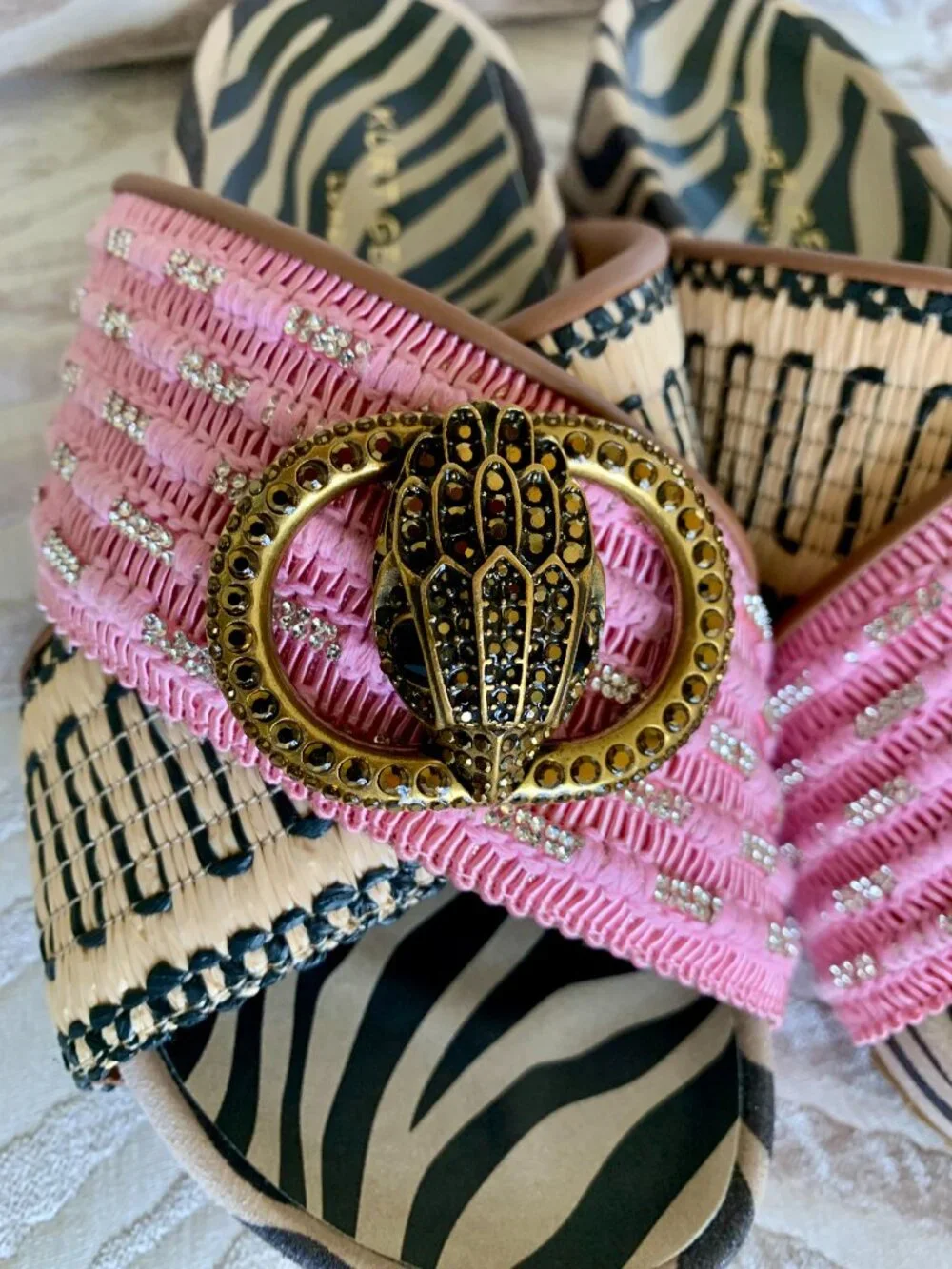 SOLD KG Chelsea Mixed Media Pink and Zebra Cross Strap Sandals Size 7.5 - Picture 3 of 10